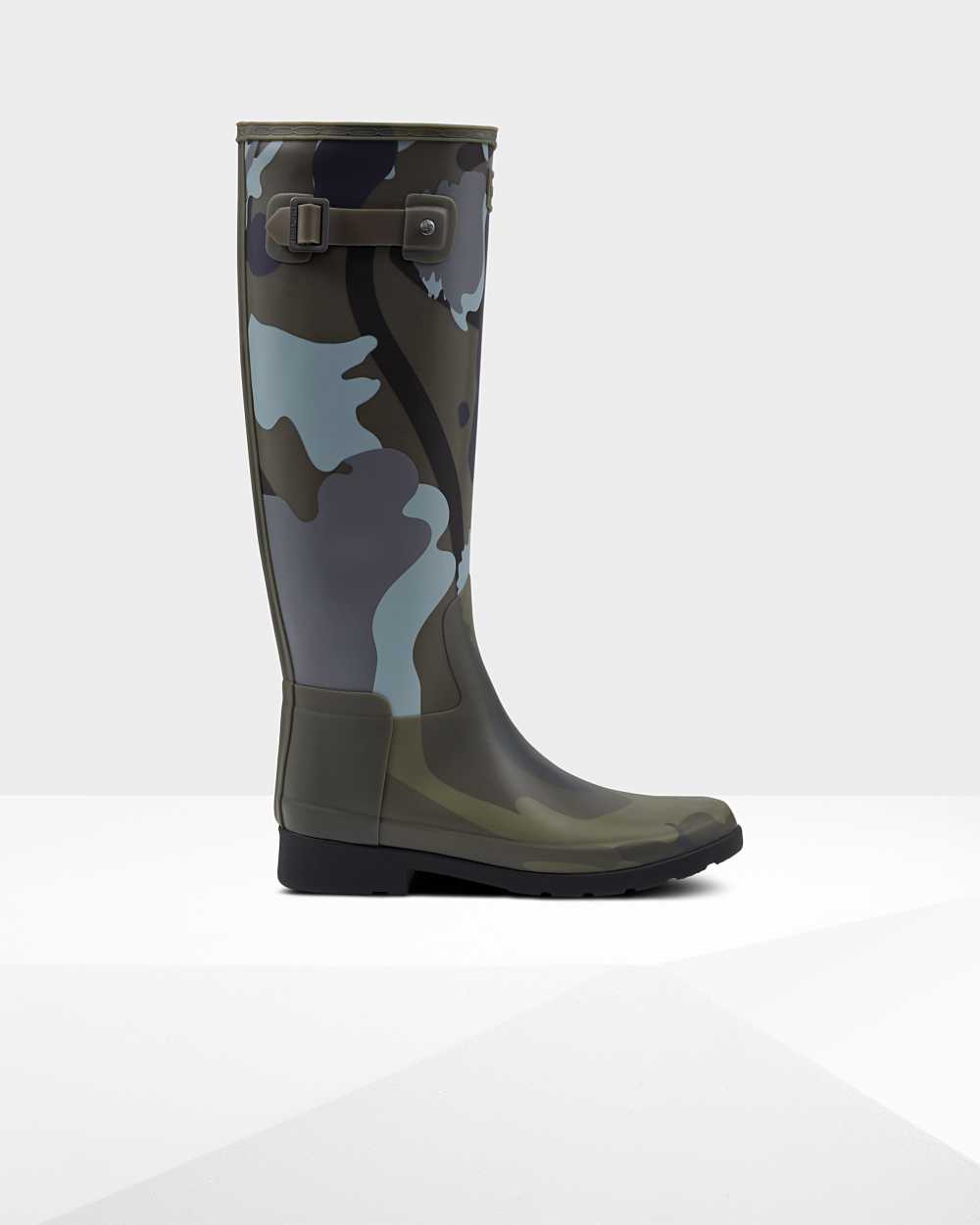 Botas De Agua Mujer - Hunter Refined Slim Fit Rockpool Camo Gum Tall Verde Oliva - KQLURD-845 - Verd